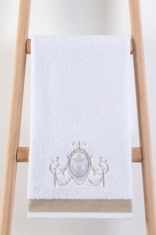  Nakışlı Banyo Havlusu - Beyaz - 50x76 cm