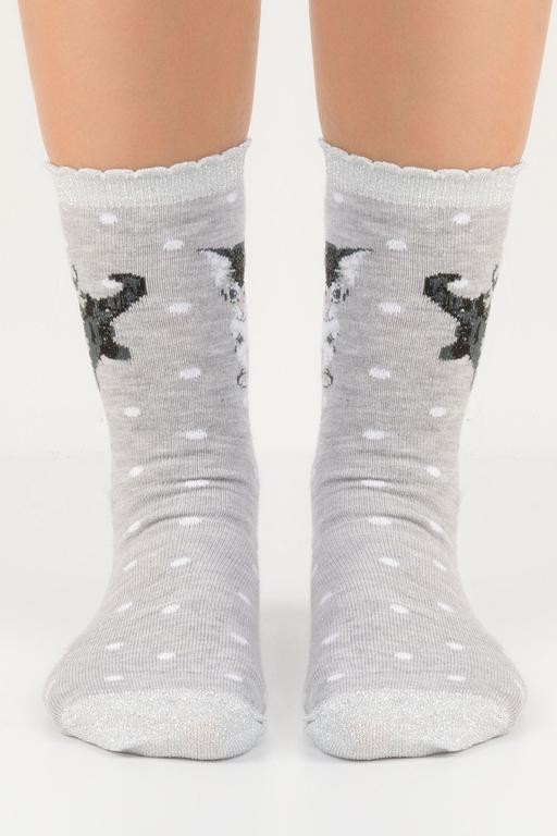  Simli Kedili Bayan Soket Çorap