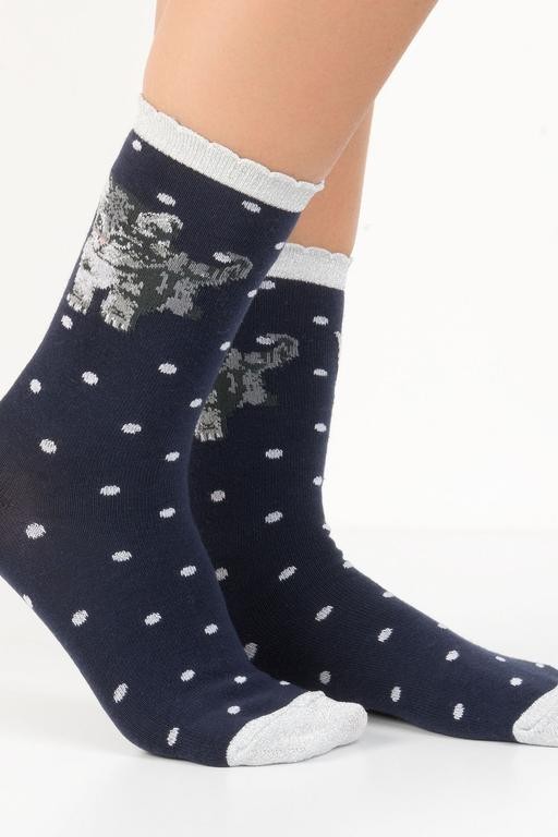  Simli Kedili Bayan Soket Çorap