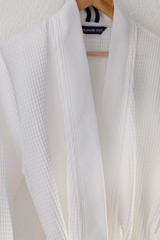  Marty Kimono Unisex %100 Pamuk Bornoz/Terlik Seti - Yat Koleksiyon - Beyaz
