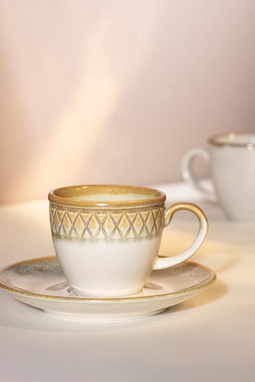  Antique 2 Kişilik Kahve Fincan Takımı - Krem/Toprak - 90 ml