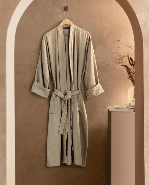 Sault Kimono Erkek %100 Pamuk Bornoz - Bej