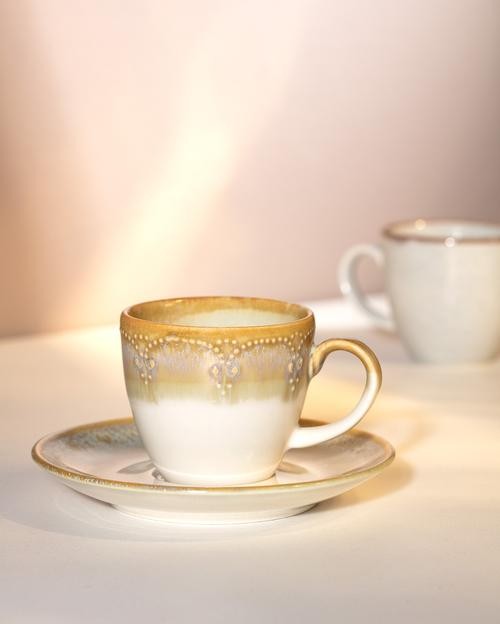 Perle 6 Kişilik Kahve Fincan Takımı - Krem/Toprak - 90 ml