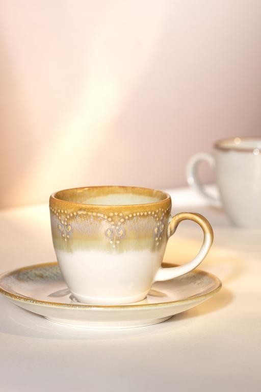  Perle 6 Kişilik Kahve Fincan Takımı - Krem/Toprak - 90 ml