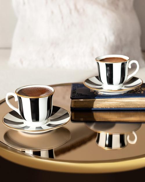 Orient Lena 2 Kişilik Kahve Fincanı Seti - Siyah/Beyaz